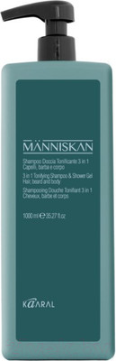Шампунь для волос Kaaral Manniskan тонизирующий для волос бороды и тела 3 в 1 (1л)