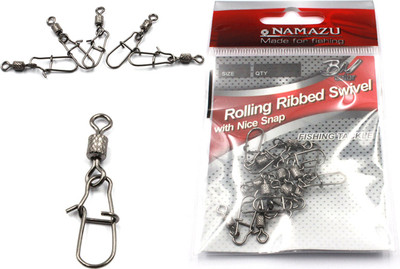 Вертлюг рыболовный Namazu Rolling Ribbed Swivel With Nice Snap Bn 78кг / N-FT-RSNS1 (р1)