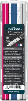 Грифели для строительного карандаша Pica Big Dry / 6040/SB (розовый/синий/белый)