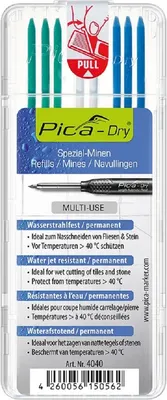Грифели для строительного карандаша Pica Dry / 4040/SB (зеленый/белый/синий)