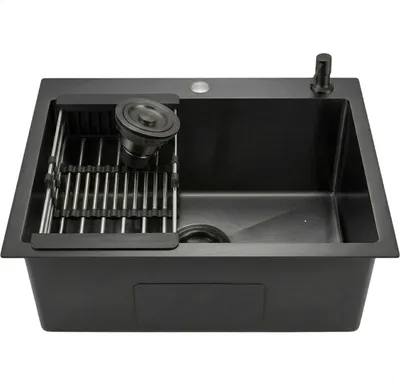 Мойка кухонная Wisent 7050B-114 / WS-37050B/W02-114B (с сифоном, дозатором и коландером)