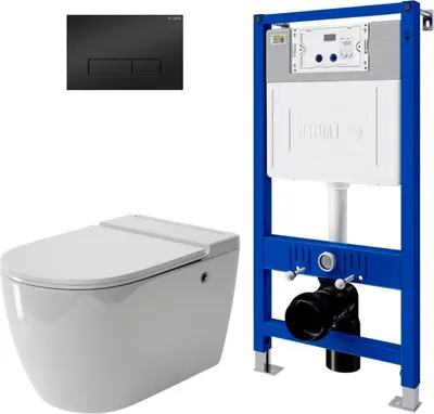 Унитаз подвесной с инсталляцией Grossman GR-5502 + Lauter 21901001 + Lauter 219704HD (черный)