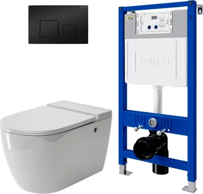 Унитаз подвесной с инсталляцией Grossman GR-5502 + Lauter 21901001 + Lauter 219704F (черный)