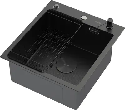 Мойка кухонная Arfeka ECO AR 45x50 POP-UP+CL F+DS (Black Decor, с дозатором и коландером)