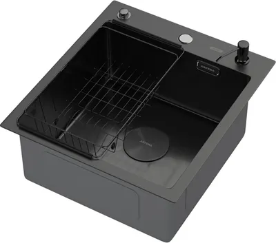 Мойка кухонная Arfeka ECO AR 45x50 POP-UP+CL F+DS (Black Decor Volcanic, с дозатором и коландером)