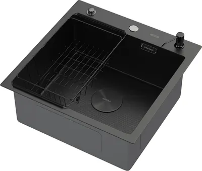 Мойка кухонная Arfeka ECO AR 50x50 POP-UP+CL F+DS (Black Decor, с дозатором и коландером)