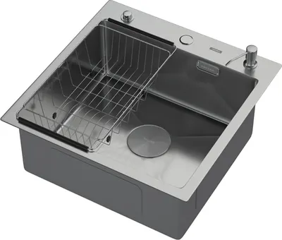 Мойка кухонная Arfeka ECO AR 50x50 POP-UP+CL F+DS (Satin, с дозатором и коландером)