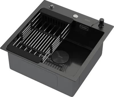 Мойка кухонная Arfeka ECO AR 50x50 POP-UP+CL+DS (Black Decor Millet, с дозатором и коландером)