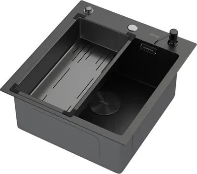 Мойка кухонная Arfeka ECO AR 45x50 POP-UP+CL G+DS (Black Decor, с дозатором и коландером)