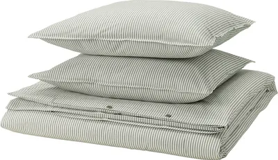 Пододеяльник с наволочками Ikea Solfibbla / 006.112.70 (бело-зеленый/полоска)