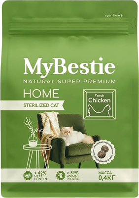 Сухой корм для кошек MyBestie Хоум Стерилизованный с курицей / 4568-04-MBH-CAT (400г)