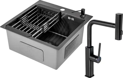 Мойка кухонная со смесителем Saniteco 4848 Nano + HB73824-7 (с сифоном, дозатором и коландером)