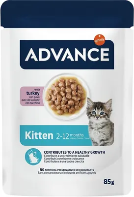 Влажный корм для кошек Advance Для котят и беременных/кормящих от 2 до 12 месяцев. Индейка (85г)