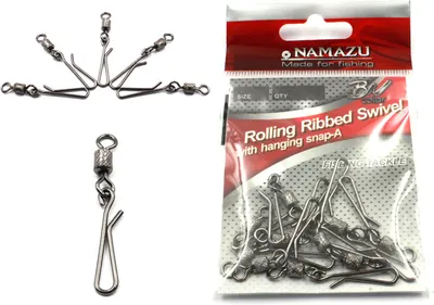 Вертлюг рыболовный Namazu Rolling Ribbed Swivel With Hanging Snap-A BN 19кг / N-FT-RSHSA6 (р.6)