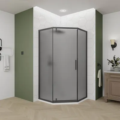 Душевой уголок Veconi OP10B 98x100/190 / OP10B-100100-12-C9 (стекло тонированное матовое/черный матовый)