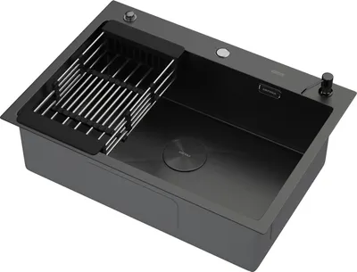 Мойка кухонная Arfeka ECO AR 70x50 POP-UP+CL+DS (Black , с дозатором и коландером)