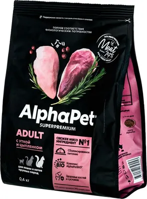 Сухой корм для кошек AlphaPet Для крупных пород с уткой и цыпленком121403 (400г)