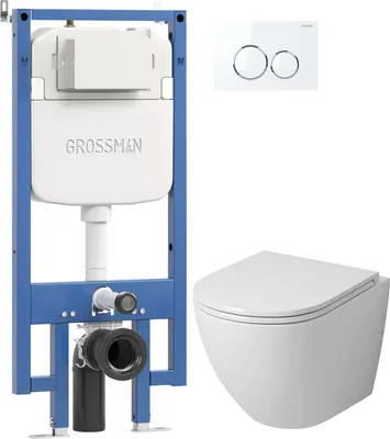 Унитаз подвесной с инсталляцией Grossman GR-4455SQ + 900.K42.01.000 + Galaxy 700.K45.01.000.000 (белый глянцевый)