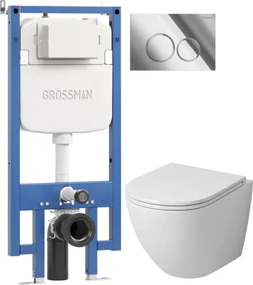Унитаз подвесной с инсталляцией Grossman GR-4455SQ + 900.K42.01.000 + Galaxy 700.K45.01.100.100 (хром глянцевый)