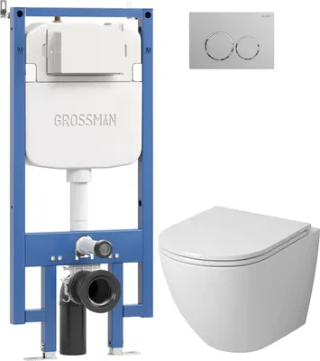 Унитаз подвесной с инсталляцией Grossman GR-4455SQ + 900.K42.01.000 + Galaxy 700.K45.01.110.110 (хром матовый)