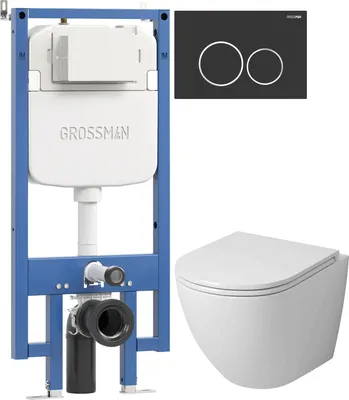 Унитаз подвесной с инсталляцией Grossman GR-4455SQ + 900.K42.01.000 + Galaxy 700.K45.01.210.210 (черный матовый)