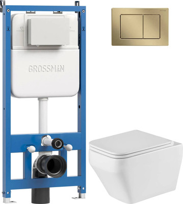 Унитаз подвесной с инсталляцией Grossman GR-4410SQ + 900.K45.01.000 + Classic 700.K45.04.32M.32M (золотой сатиновый)