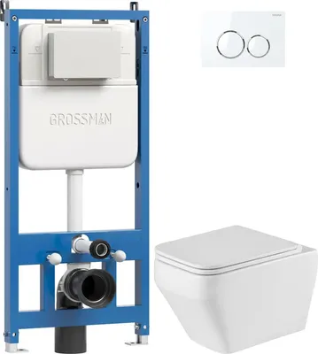 Унитаз подвесной с инсталляцией Grossman GR-4410SQ + 900.K45.01.000 + Galaxy 700.K45.01.000.000 (белый глянцевый)