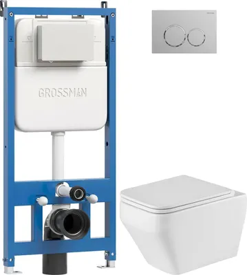 Унитаз подвесной с инсталляцией Grossman GR-4410SQ + 900.K42.01.000 + Galaxy 700.K45.01.110.110 (хром матовый)