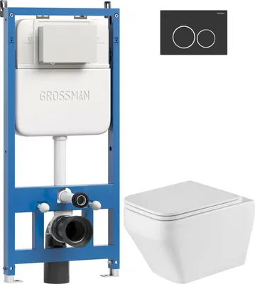 Унитаз подвесной с инсталляцией Grossman GR-4410SQ + 900.K42.01.000 + Galaxy 700.K45.01.210.210 (черный матовый)
