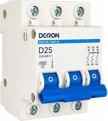 Выключатель автоматический DEKRON ВА47-29 3P D25A 4.5кА / mcb29-3-D25-dek