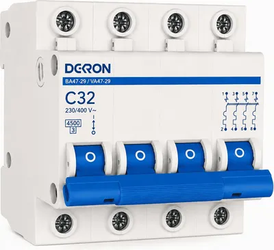 Выключатель автоматический DEKRON ВА47-29 4P C32A 4.5кА / mcb29-4-C32-dek