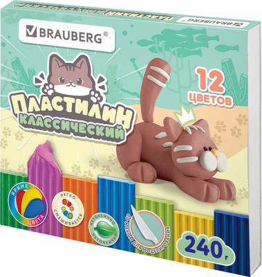 Пластилин Brauberg Милые коты / 107353 (12цв)