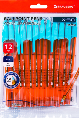 Набор шариковых ручек Brauberg X-30 Orange / 144334 (12шт, синий)