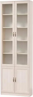 Шкаф-пенал с витриной Олмеко В-19 М со стеклом (вудлайн кремовый/белый/Masa Decor вудлай кремовый/Masa Decor вудлай кремовый)