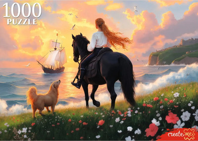 Пазл РЫЖИЙ КОТ Лошадь на закате / Ф1000-1738