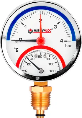 Термоманометр сантехнический Valfex 63мм 1/2" 4 бар 120°С / VF.TMN.63.012.04