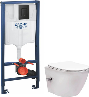 Унитаз подвесной с инсталляцией Saniteco Rimless RT-203-B + GROHE Solido 38811KF0 (c функцией биде/кнопка черный матовый)