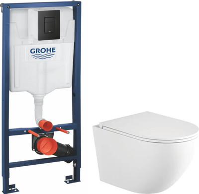Унитаз подвесной с инсталляцией Saniteco Torando T-203MW + GROHE Solido 38811KF0 (с кнопкой черный матовый)
