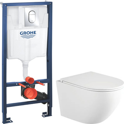 Унитаз подвесной с инсталляцией Saniteco Torando T-203MW + GROHE Rapid SL 39504000 (с кнопкой хром глянец)