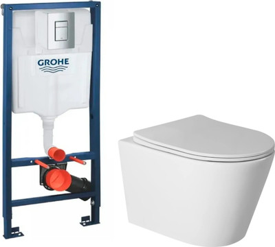 Унитаз подвесной с инсталляцией Saniteco Torando T-201W + GROHE Rapid SL 38772001 (с кнопкой хром)