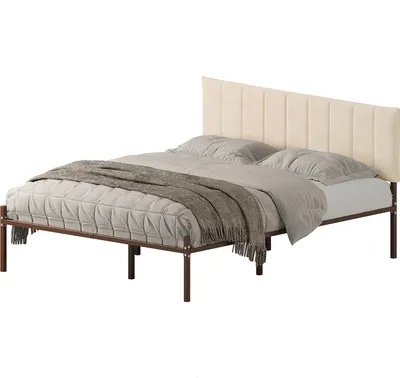 Полуторная кровать Домаклево Металика Б120x200+Г4  (коричневый/молочный велюр)