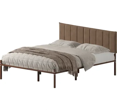 Полуторная кровать Домаклево Металика Б140x190+Г4 (коричневый/03 коричневый велюр)