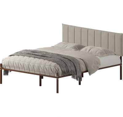 Двуспальная кровать Домаклево Металика Б160x200+Г4 (коричневый/05 крем велюр)