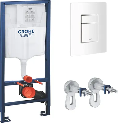 Унитаз подвесной с инсталляцией Saniteco Rimless R-203M + GROHE Rapid SL 38772SH0 (с кнопкой белый глянец)