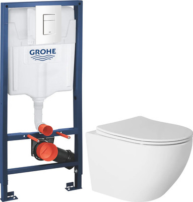 Унитаз подвесной с инсталляцией Saniteco Torando T-203W + GROHE Rapid SL 38772SH0 (с кнопкой белый глянец)