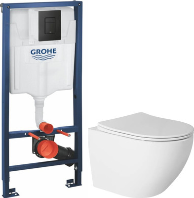 Унитаз подвесной с инсталляцией Saniteco Torando T-203W + GROHE Solido 38811KF0 (с кнопкой черный матовый)