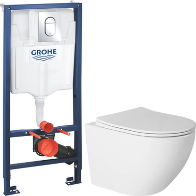 Унитаз подвесной с инсталляцией Saniteco Torando T-203W + GROHE Rapid SL 39504000 (с кнопкой хром глянец)
