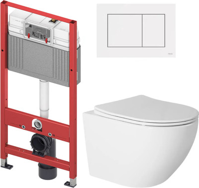 Унитаз подвесной с инсталляцией Saniteco Torando T-203W + TECE Kit 9400413 (с кнопкой белый)