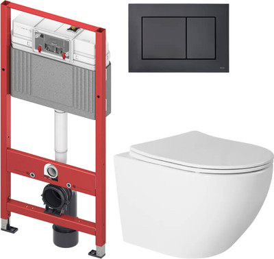 Унитаз подвесной с инсталляцией Saniteco Torando T-203W + TECE 9400414 (с кнопкой черный)