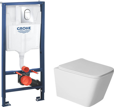 Унитаз подвесной с инсталляцией Saniteco Rimless R-202W + GROHE Rapid SL 39504000 (с кнопкой хром глянец)